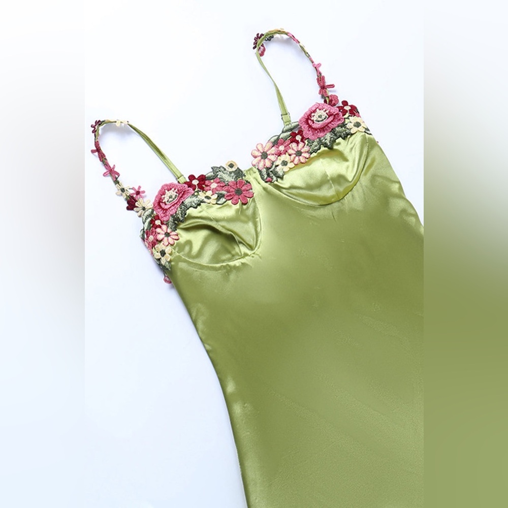 Floral Embroidery Solid Color Cami Dress - Picture 10 of 11
